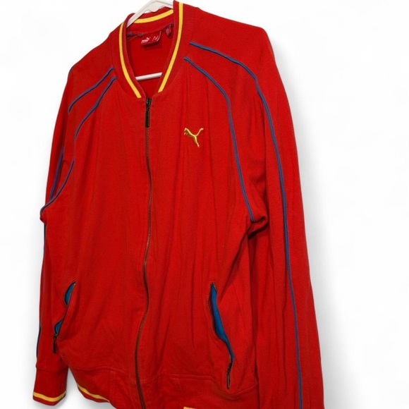 Puma rare retro 100% cotton red track jacket with blue and yellow piping - Picture 6 of 8